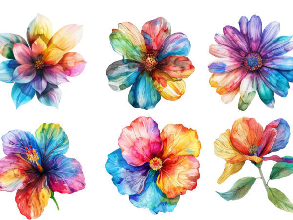 Watercolour rainbow flower clipart t shirt design for sale