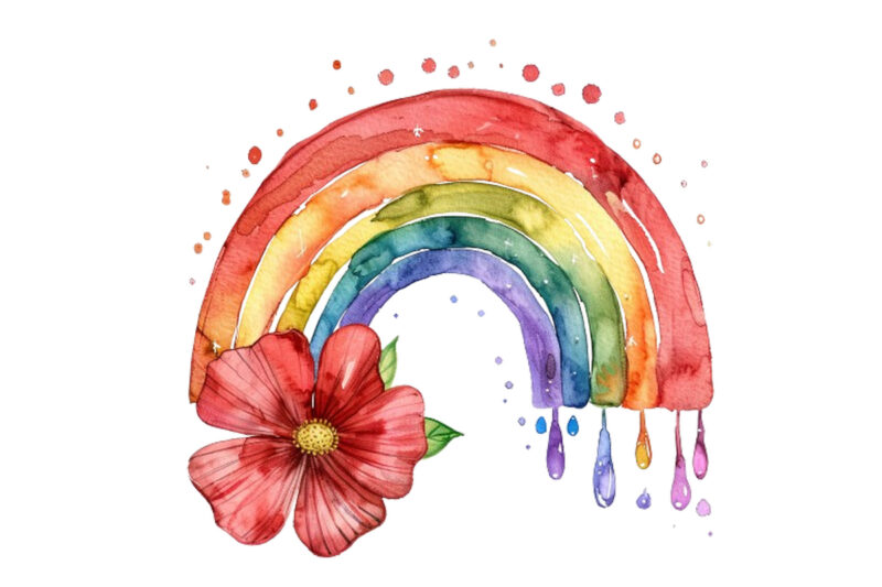 watercolour rainbow with flower