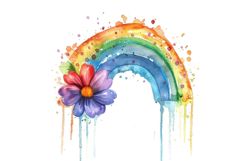 watercolour rainbow with flower