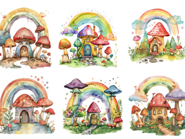 Rainbow with mashroom and house t shirt design online