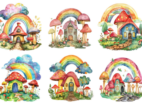 Rainbow with mashroom and house t shirt design online