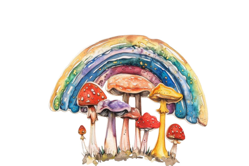 watercolour rainbow with mashroom clipart