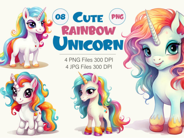 Cute rainbow unicorns 08. tshirt sticker.