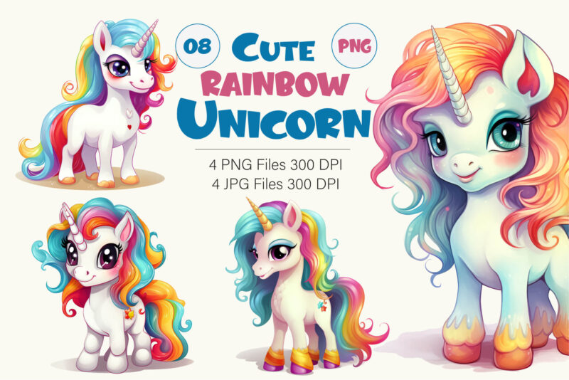 Cute rainbow unicorns 08. TShirt Sticker.