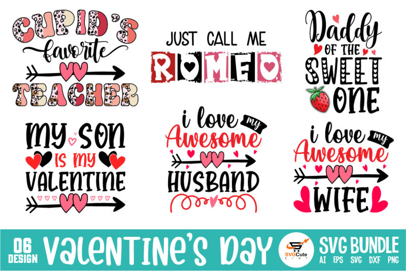 Valentines Day SVG Bundle, be my valentine vector, cute heart vector, funny valentines design, happy valentine shirt print template