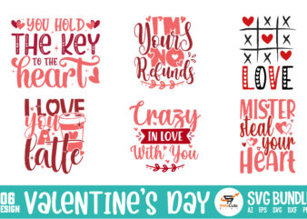 Valentines Day SVG Bundle, be my valentine vector, cute heart vector, funny valentines design, happy valentine shirt print template