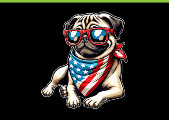 Pug with Bandana Sunglasses 4th of July PNG, Pug 4TH Of July PNG t shirt illustration