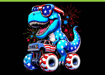 Dinosaur 4th Of July PNG, Dinosaur T-Rex Monster Truck PNG,