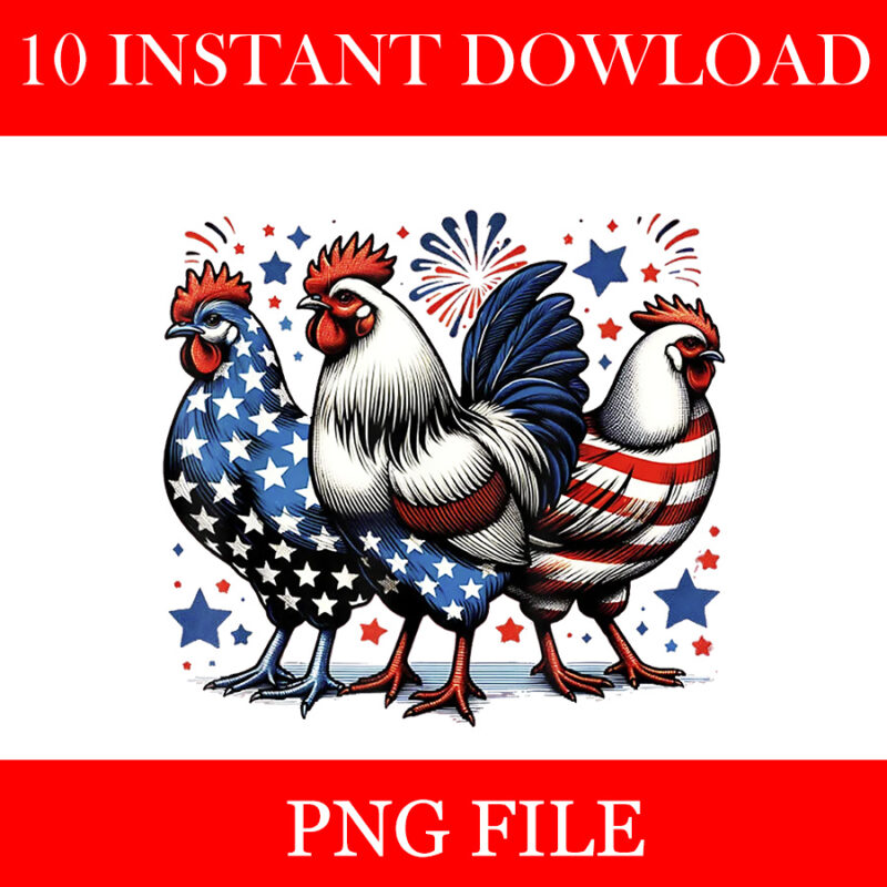 Chicken USA Flag Patriotic PNG, Chicken Lover 4th of July PNG