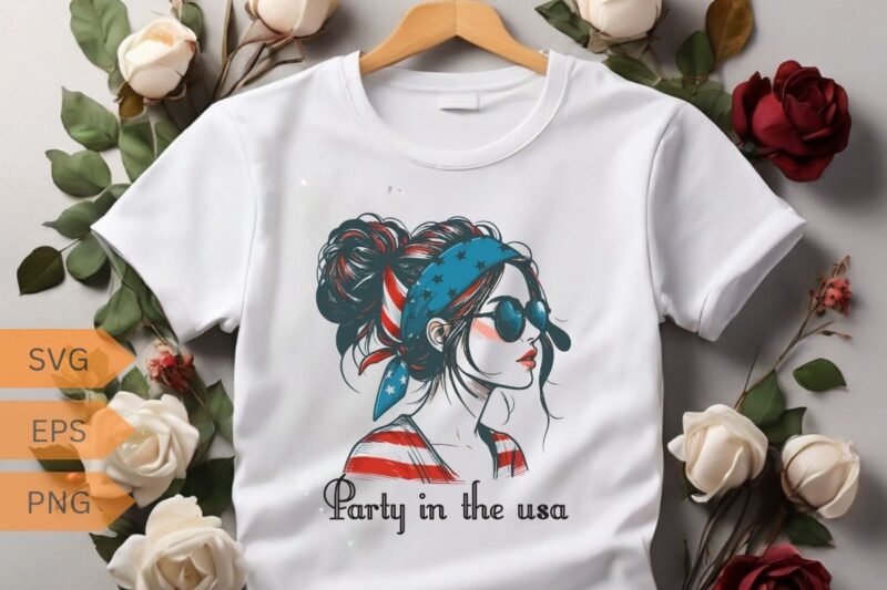 Party In USA 4th of July Shirt, Flag American Kids Women Girl T-Shirt design vector, july, 4th, American, party, flag, women, Usa, shirt