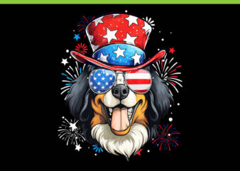 Bernese Mountain 4th Of July Dog PNG, Bernese Mountain Patriotic USA Flag PNG