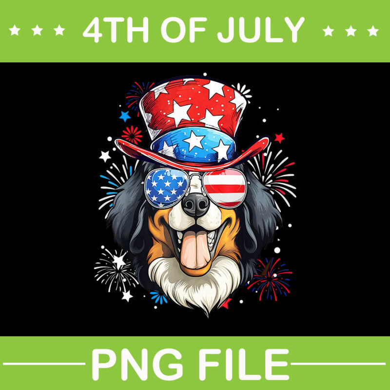 Bernese Mountain 4th Of July Dog PNG, Bernese Mountain Patriotic USA Flag PNG