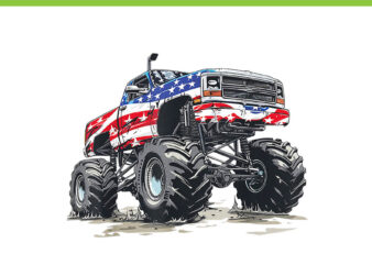 Monster Truck American Flag PNG, Monster Truck 4th Of July PNG t shirt designs for sale