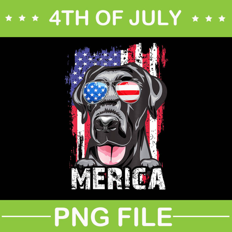 Black Labrador Retriever 4th Of July PNG, Black Labrador Retriever Merica USA Flag PNG