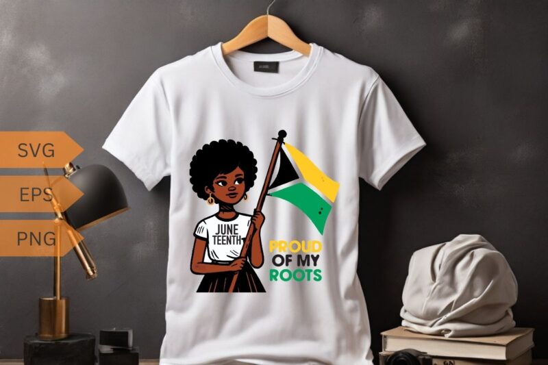 PROUD OF MY ROOTS African kids holding a Juneteenth flag Black Pride T-Shirt design vector, Juneteenth day flag black pride t-shirt