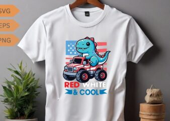 Dinosaur Monster Truck Dino 4th Of July Boys American Flag T-Shirt design vector, 4th, july, monster, truck, boys, flag, dinosaur