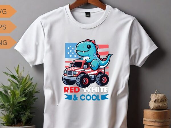 Dinosaur monster truck dino 4th of july boys american flag t-shirt design vector, 4th, july, monster, truck, boys, flag, dinosaur