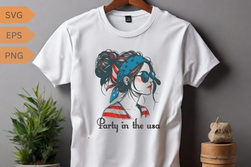 Party In USA 4th of July Shirt, Flag American Kids Women Girl T-Shirt design vector, july, 4th, American, party, flag, women, Usa, shirt