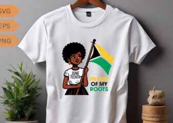 PROUD OF MY ROOTS African kids holding a Juneteenth flag Black Pride T-Shirt design vector, Juneteenth day flag black pride t-shirt