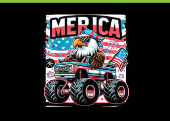 Merica 4th Of July PNG, Truck Eagle USA American Flag PNG t shirt designs for sale