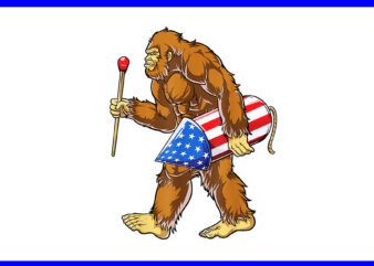 Bigfoot Fireworks 4th of July PNG, Sasquatch American Flag PNG