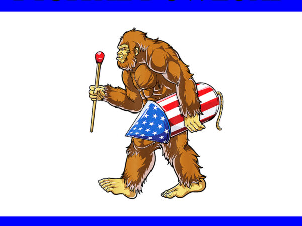 Bigfoot fireworks 4th of july png, sasquatch american flag png t shirt template