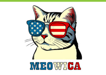 Meowica Cat 4th Of July PNG, Cat Sunglasses American USA Flag PNG t shirt designs for sale