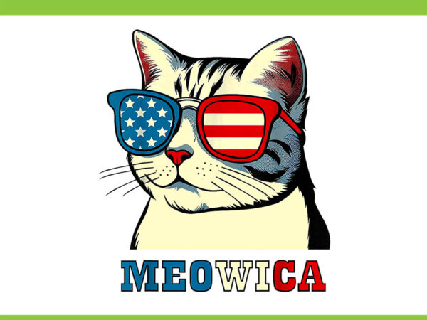 Meowica cat 4th of july png, cat sunglasses american usa flag png t shirt designs for sale