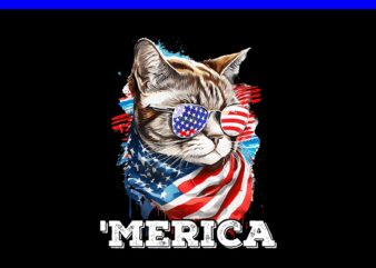 Merica Cat 4th of July PNG, Cat Patriotic PNG, Cat 4th Of July PNG