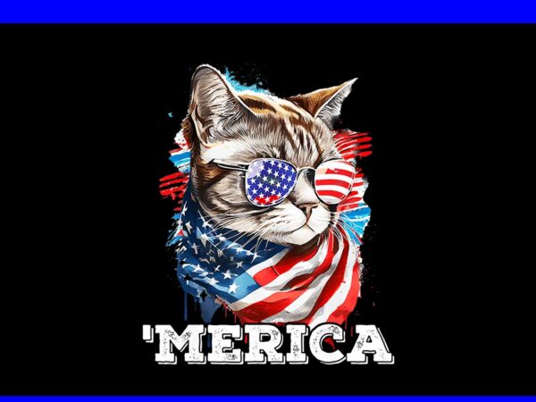 Merica cat 4th of july png, cat patriotic png, cat 4th of july png t shirt designs for sale