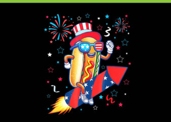 Hotdog 4th Of July Patriotic Rocket And Fireworks PNG, Hotdog 4th Of July PNG graphic t shirt