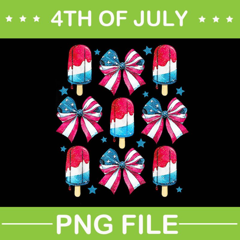 Coquette American PNG, Coquette Bows 4th Of July PNG, Popsicle Bows Patriotic PNG