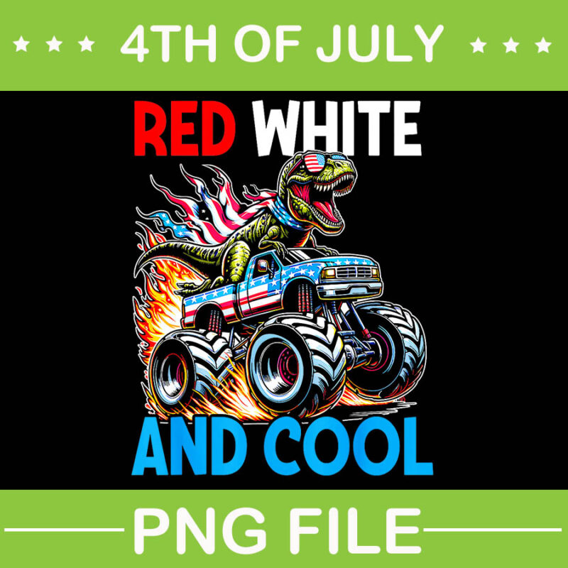 Dinosaur 4th Of July PNG, Dinosaur T-Rex Monster Truck PNG,