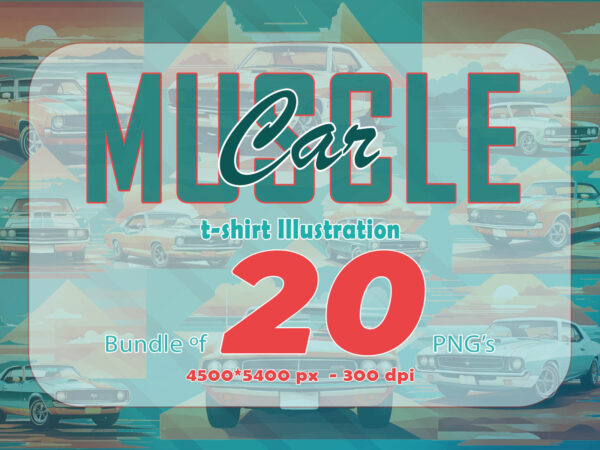 Mega t-shirt design bundle with 20 png designs – download instantly american muscle car t-shirt illustration clipart bundle