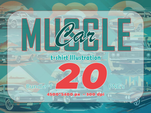 Mega t-shirt design bundle with 20 png designs – download instantly american muscle car illustration t-shirt clipart bundle