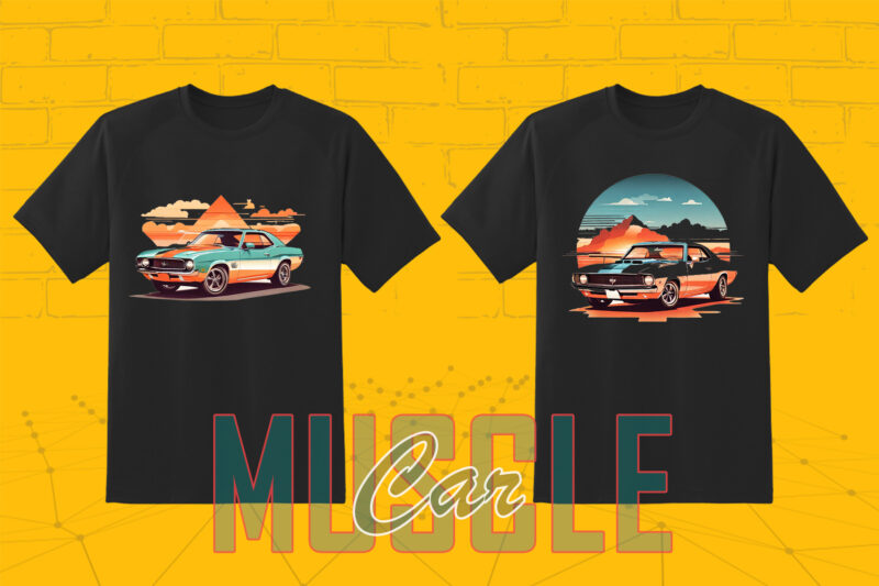 Mega t-shirt design bundle with 20 png designs – download instantly American Muscle Car Illustration T-shirt Clipart Bundle