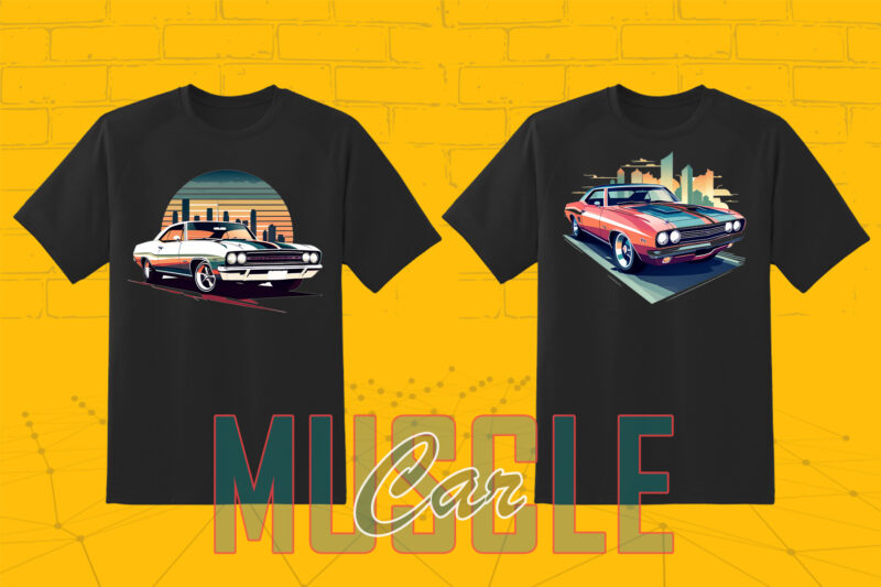 Mega t-shirt design bundle with 20 png designs – download instantly American Muscle Car T-shirt Illustration Clipart Bundle