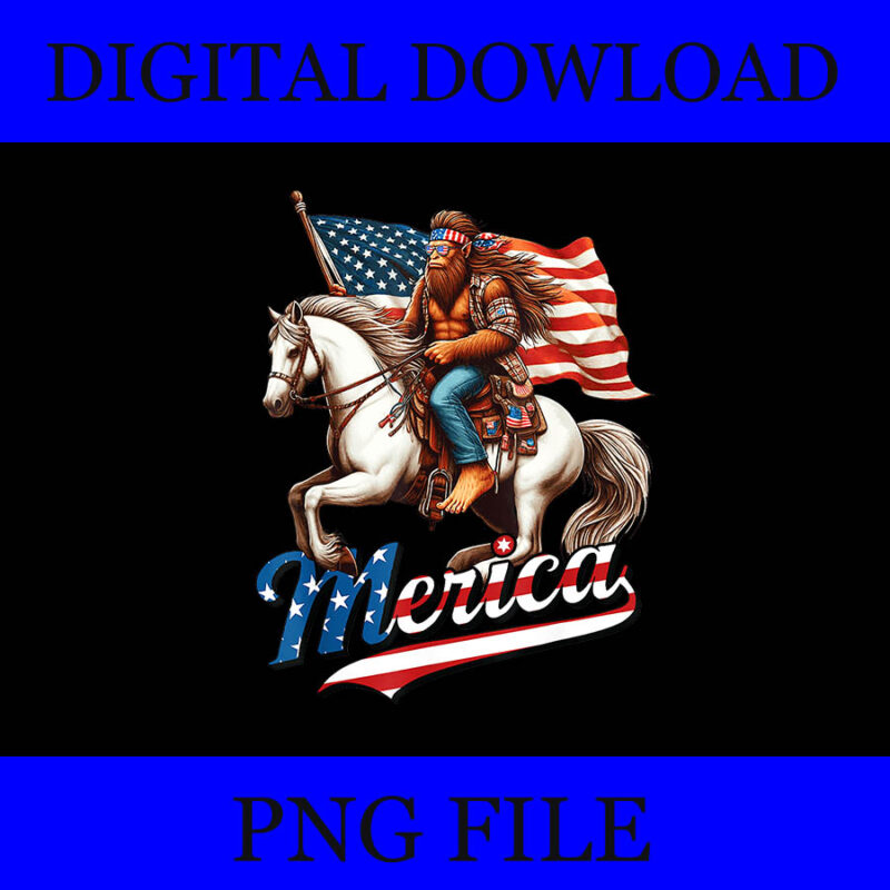 Bigfoot Merica USA Mullet Bandana Horse Riding PNG, Bigfoot Merica PNG