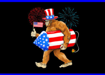 4th of July Bigfoot PNG, American Flag Fireworks Sasquatch PNG