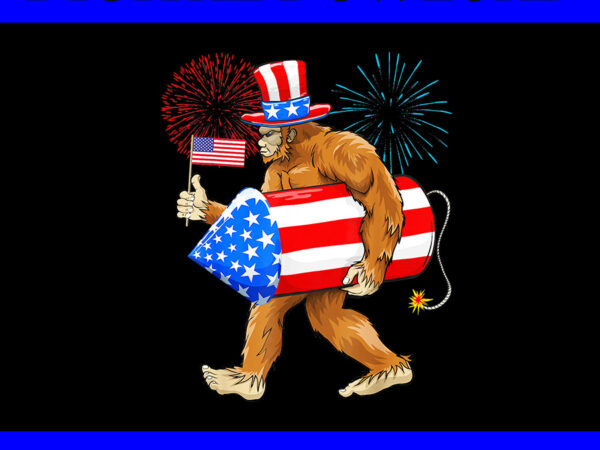 4th of july bigfoot png, american flag fireworks sasquatch png