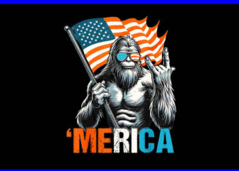 Bigfoot Merica Rock PNG, Bigfoot American Flag PNG, Bigfoot 4th Of July PNG t shirt template