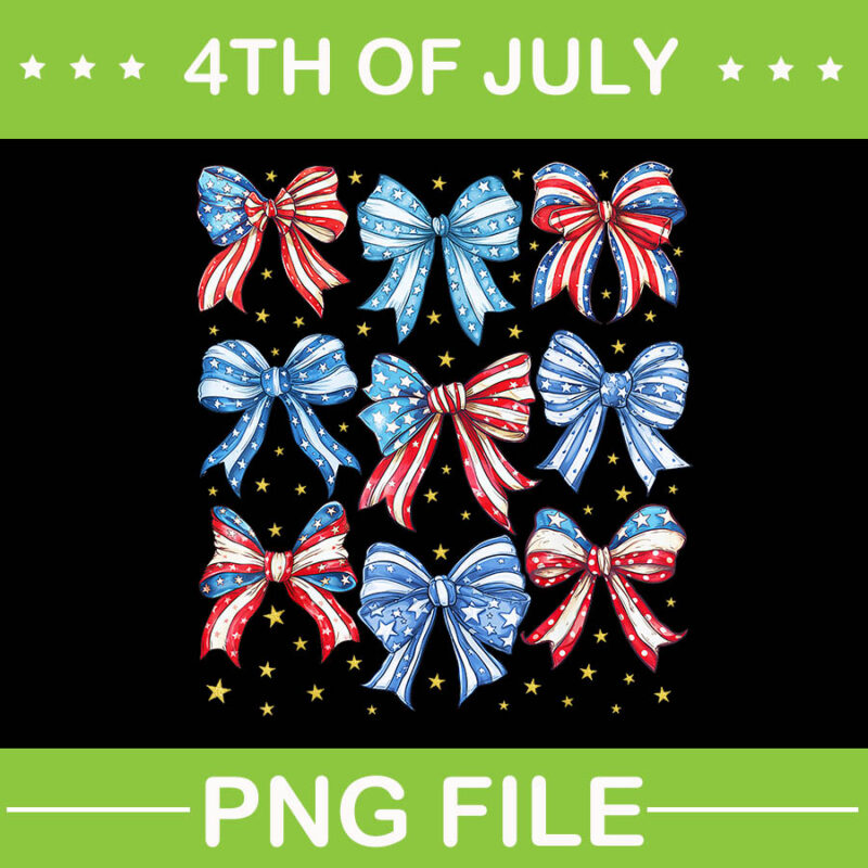 Coquette American PNG, Coquette Bows 4th Of July PNG, Popsicle Bows Patriotic PNG