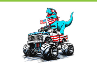 Dinosaur 4th Of July PNG, Dinosaur T-Rex Monster Truck PNG,