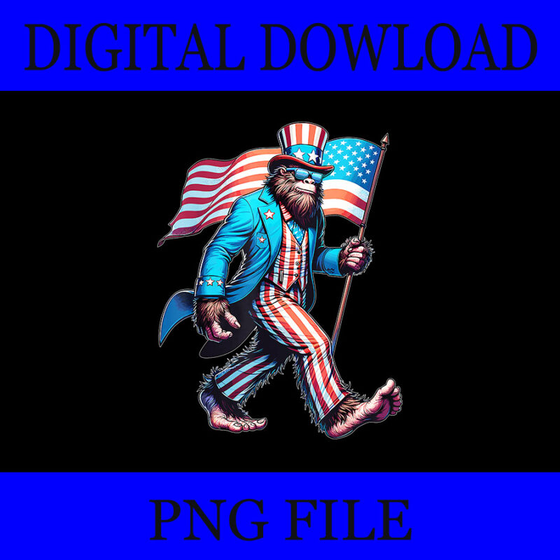 4th Of July Bigfoot PNG, Sasquatch Patriotic American Flag PNG
