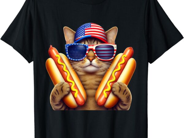 4th of july hotdog cat funny patriotic cat usa flag wiener t-shirt