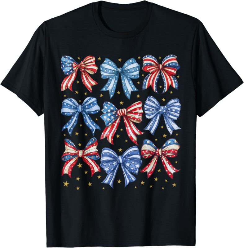 4th of July Shirts for Girls Coquette Bow Women American T-Shirt