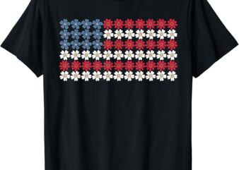 4th of July Shirts for Women Flora Flower USA Flag America T-Shirt