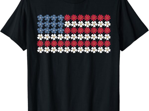 4th of july shirts for women flora flower usa flag america t-shirt