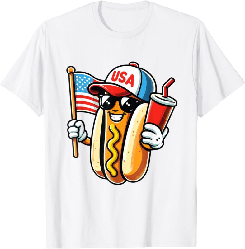 4th of july Hotdog Sunglasses American Flag USA Patriotic T-Shirt