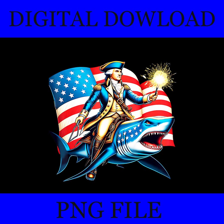 Washington Riding Shark Png Washington July 4th American Flag Sharks Png Shark 4th Of July Png 